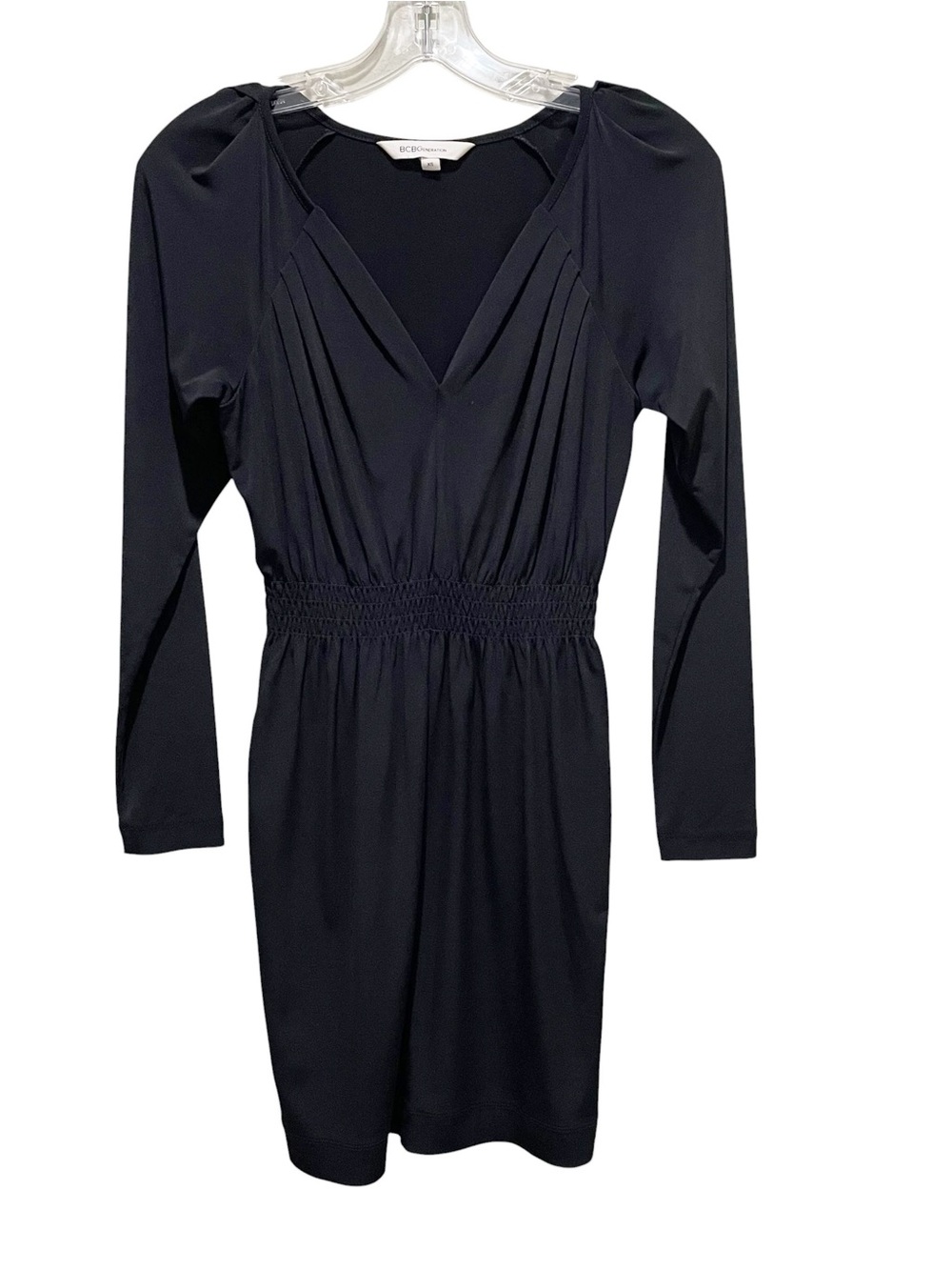BCBGeneration Black Pleated V Neck Long Sleeve Mini Dress Women’s Size XS